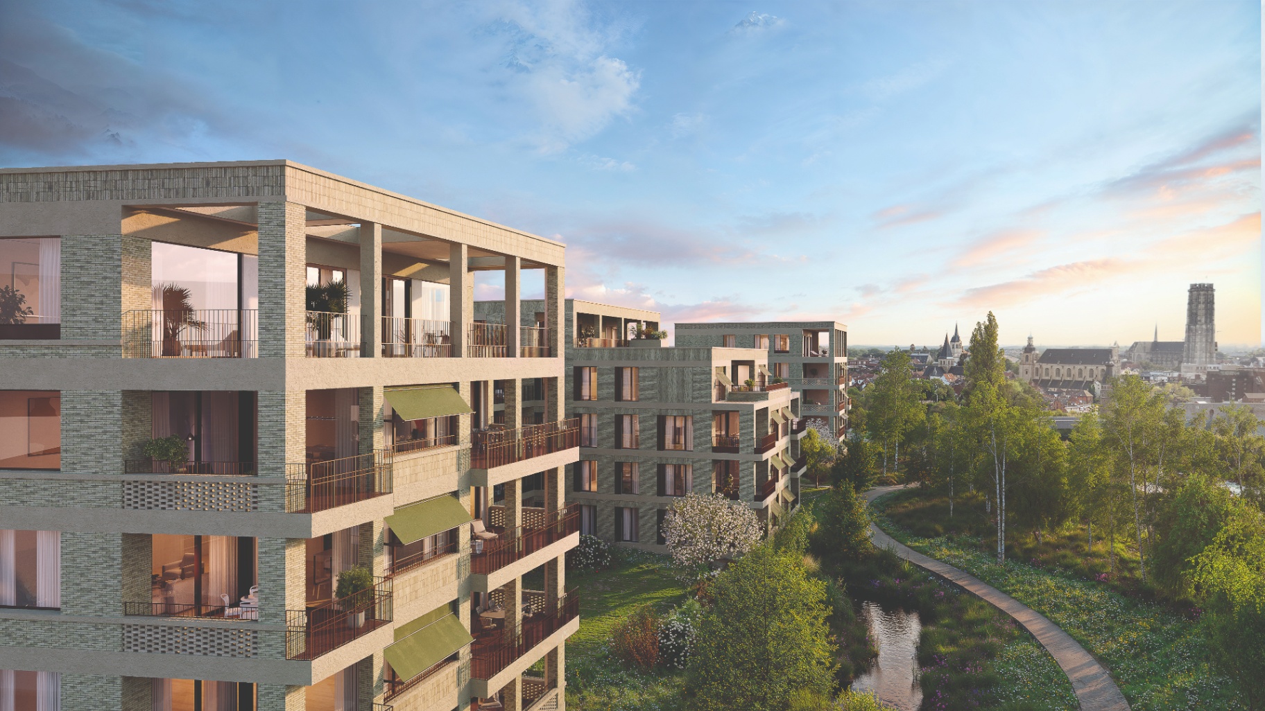 Uitzicht op de skyline van Mechelen